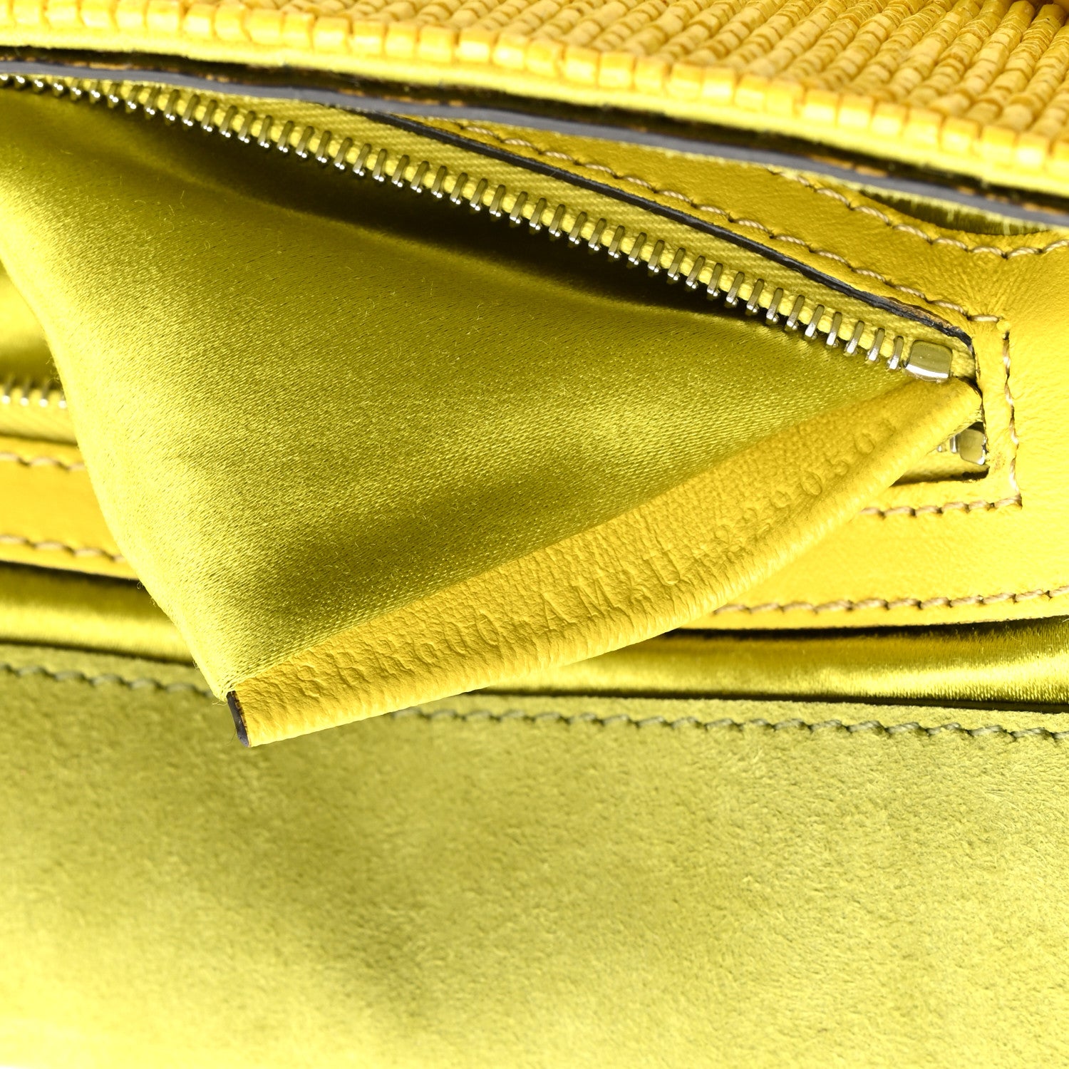 Fendi Rolling Stone Vitello Seta Bead Embroidered Re-Edition Baguette Giallo 7 of 10