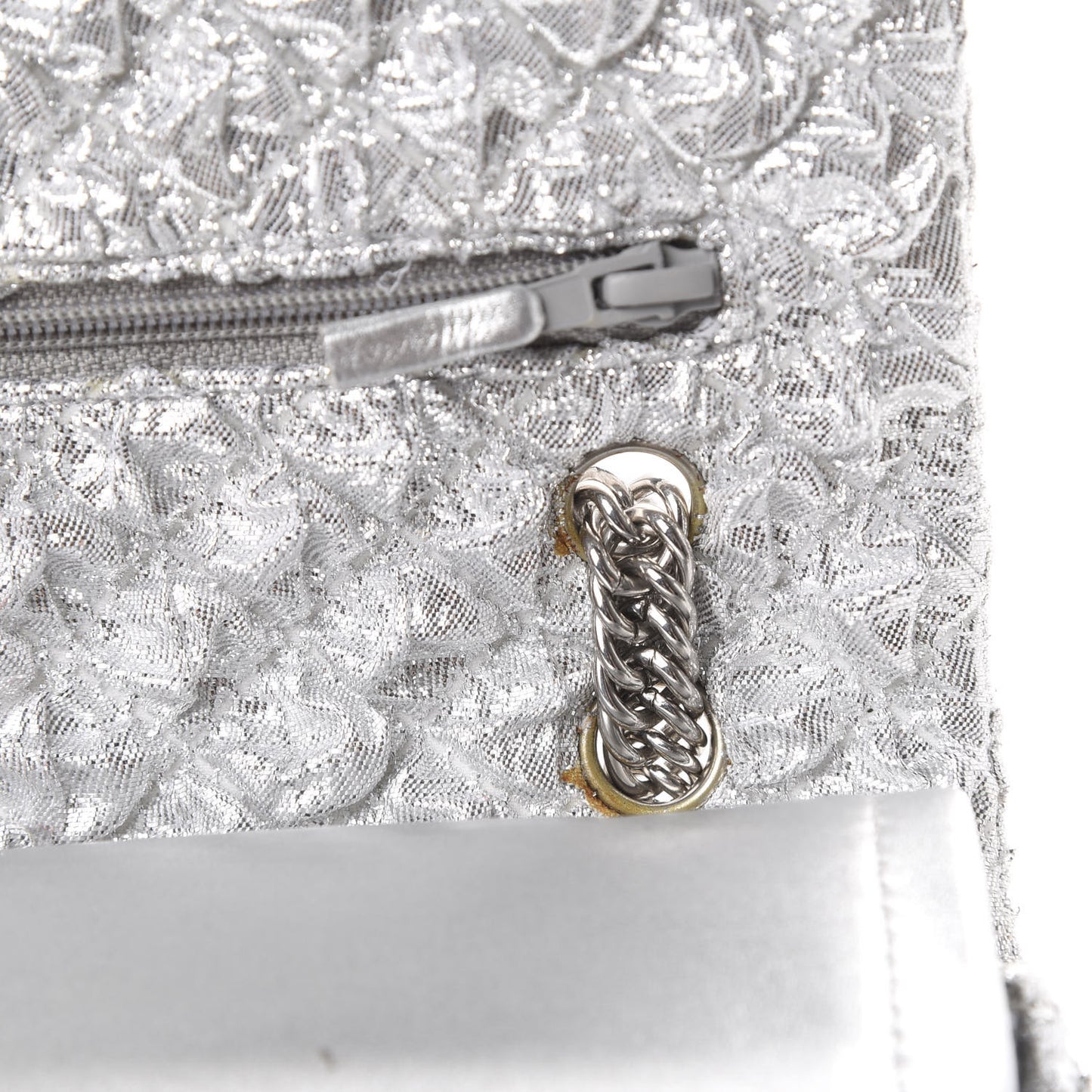 Metallic Lame Quilted Small Double Flap Silver
