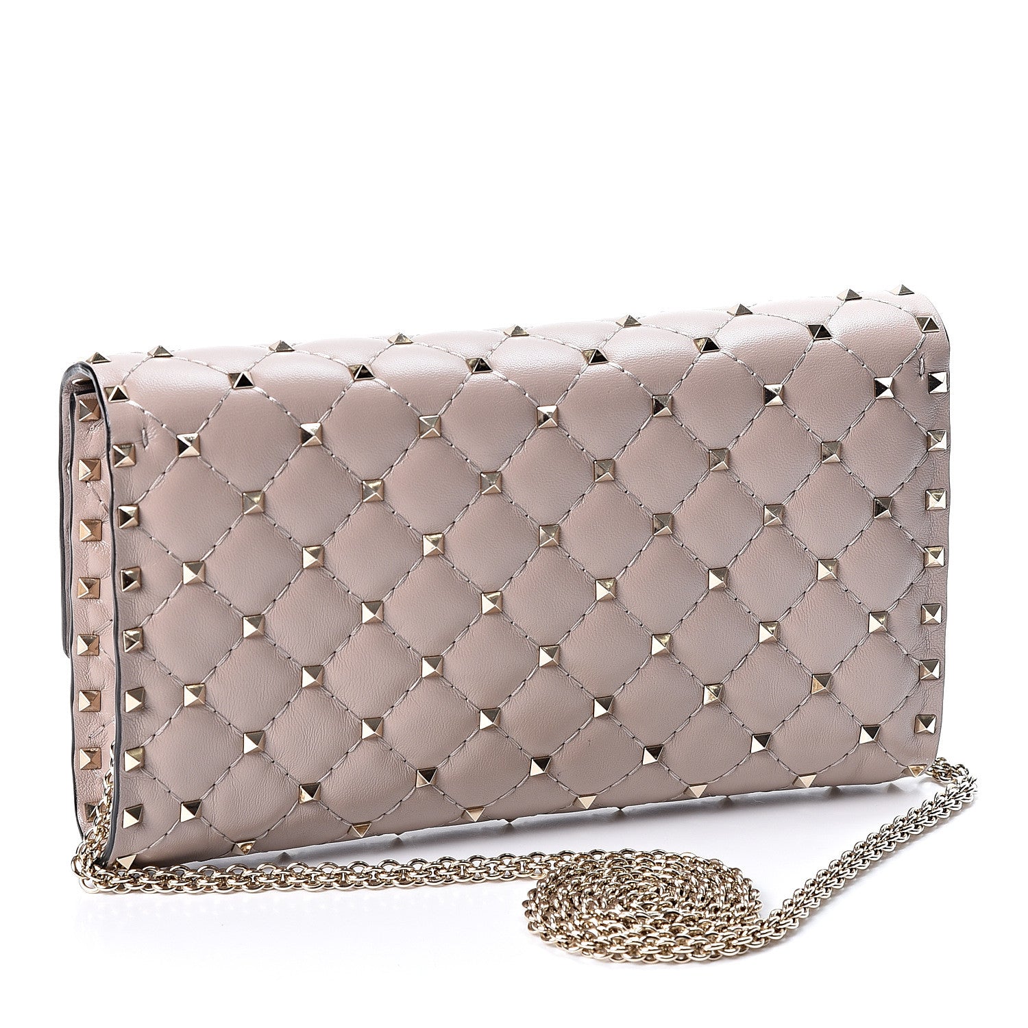 Valentino Garavani Lambskin Rockstud Spike Wallet on Chain Poudre 2 of 8