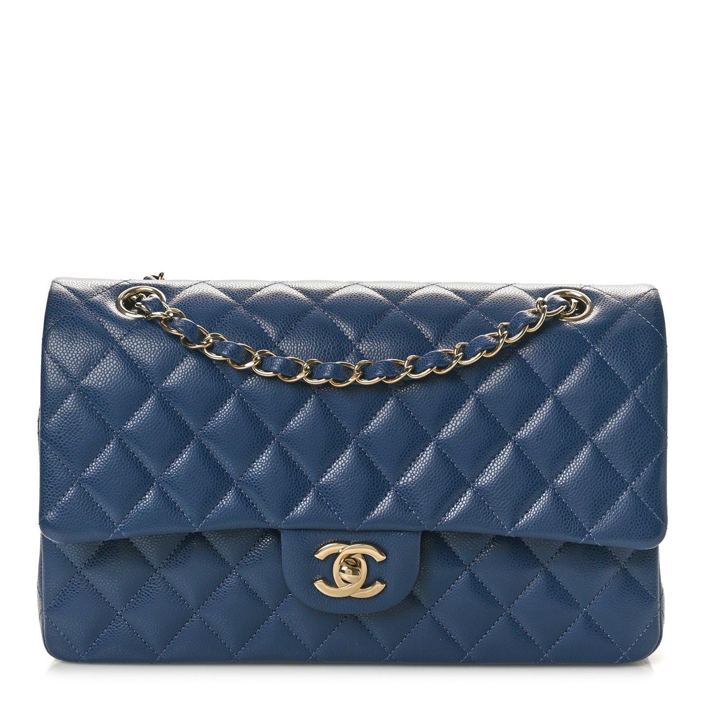 Caviar Quilted Medium Double Flap Navy