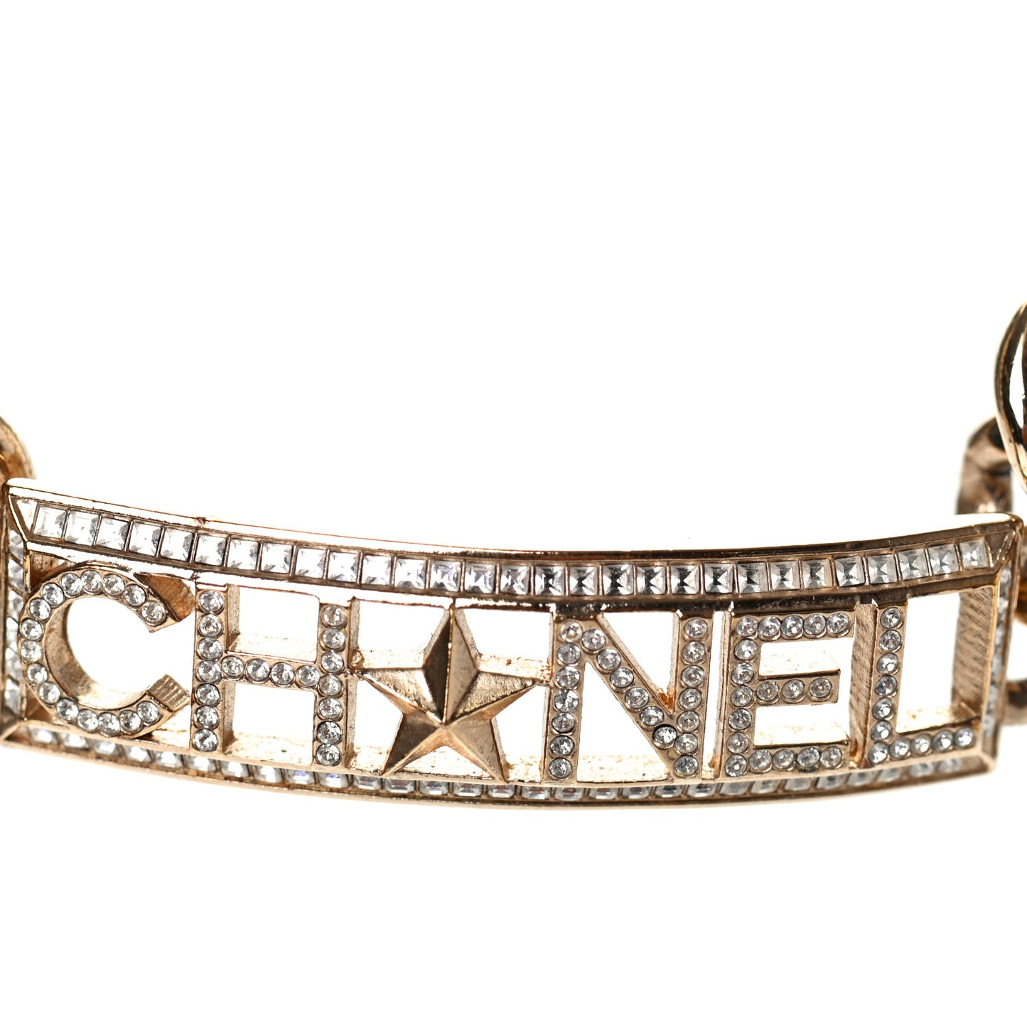 Crystal Chain Short Logo Necklace Gold