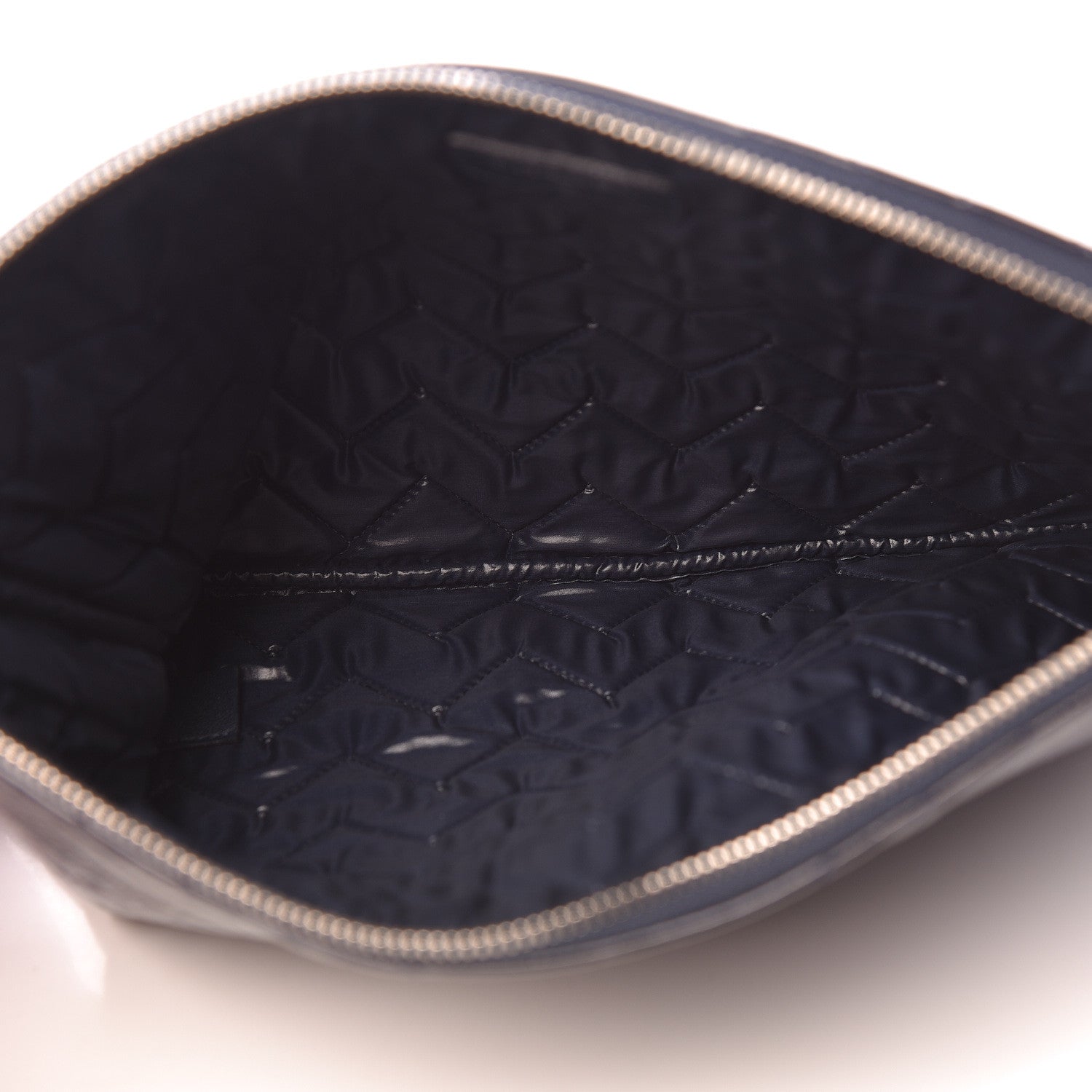 Chanel Distressed Patent Chevron Quilted Medium CC Crossing Cosmetic Case Blue 5 of 10