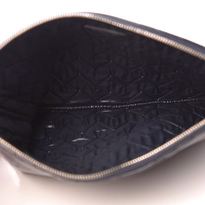 Chanel Distressed Patent Chevron Quilted Medium CC Crossing Cosmetic Case Blue 5 of 10