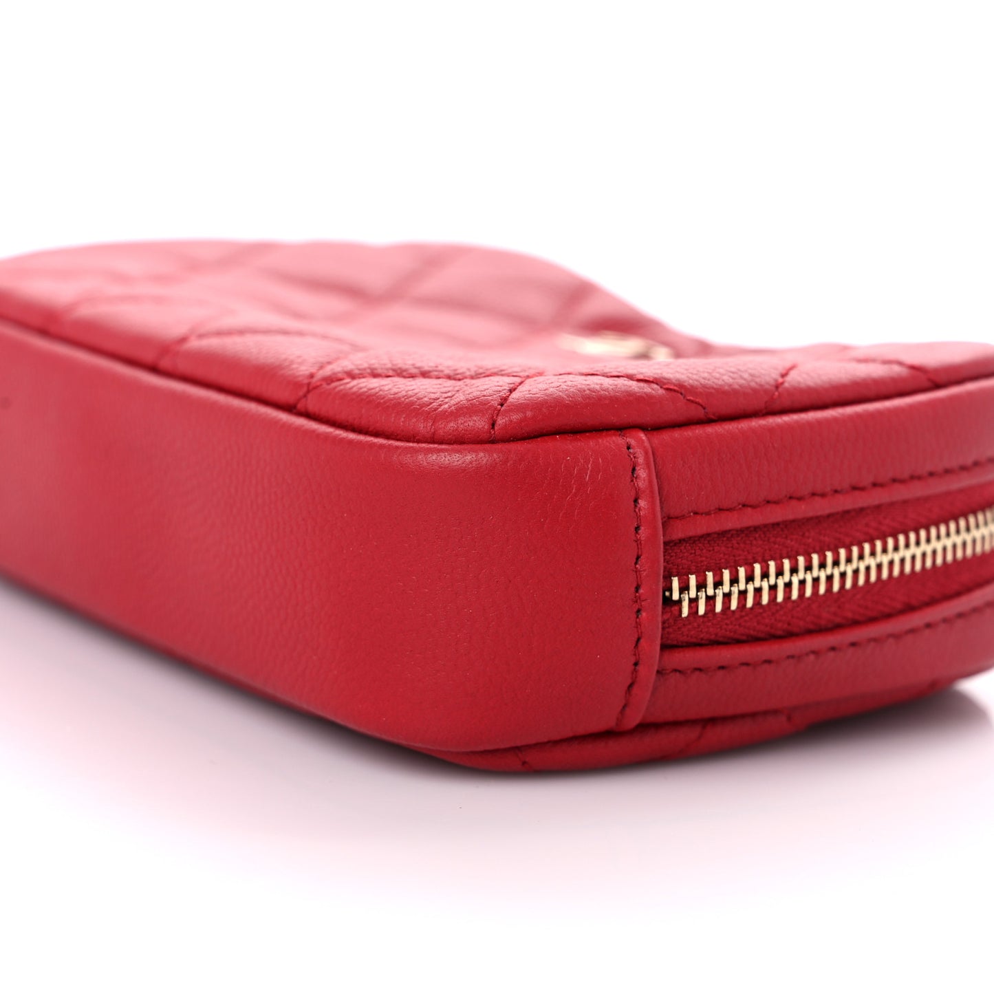 Caviar Quilted Small Curvy Pouch Cosmetic Case Dark Red