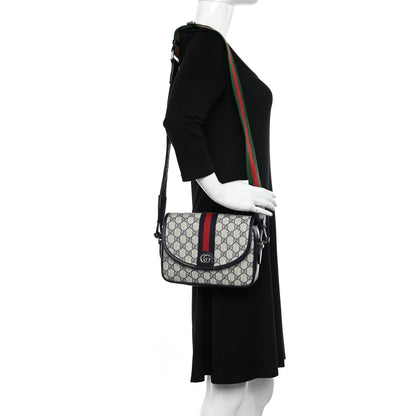 Gucci GG Supreme Monogram Textured Dollar Calfskin Web Studded Mini Ophidia Flap Shoulder Bag Beige Blue 2 of 10