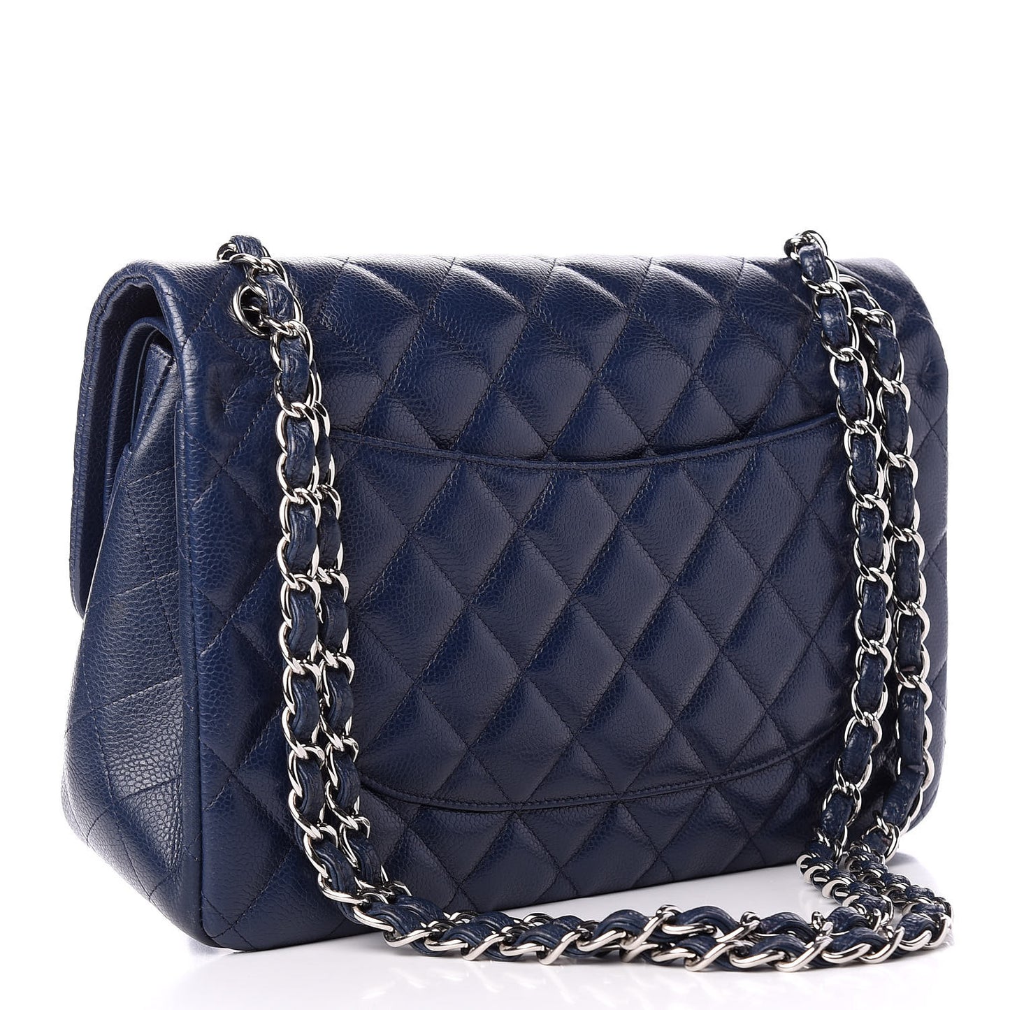 Caviar Quilted Jumbo Double Flap Navy Blue