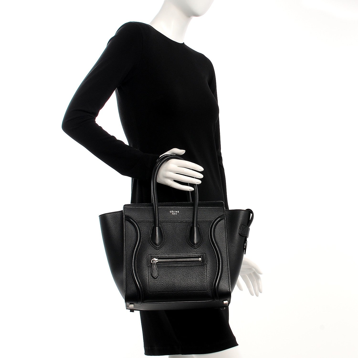 Celine Drummed Calfskin Micro Luggage Black 2 of 9