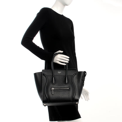 Celine Drummed Calfskin Micro Luggage Black 2 of 9