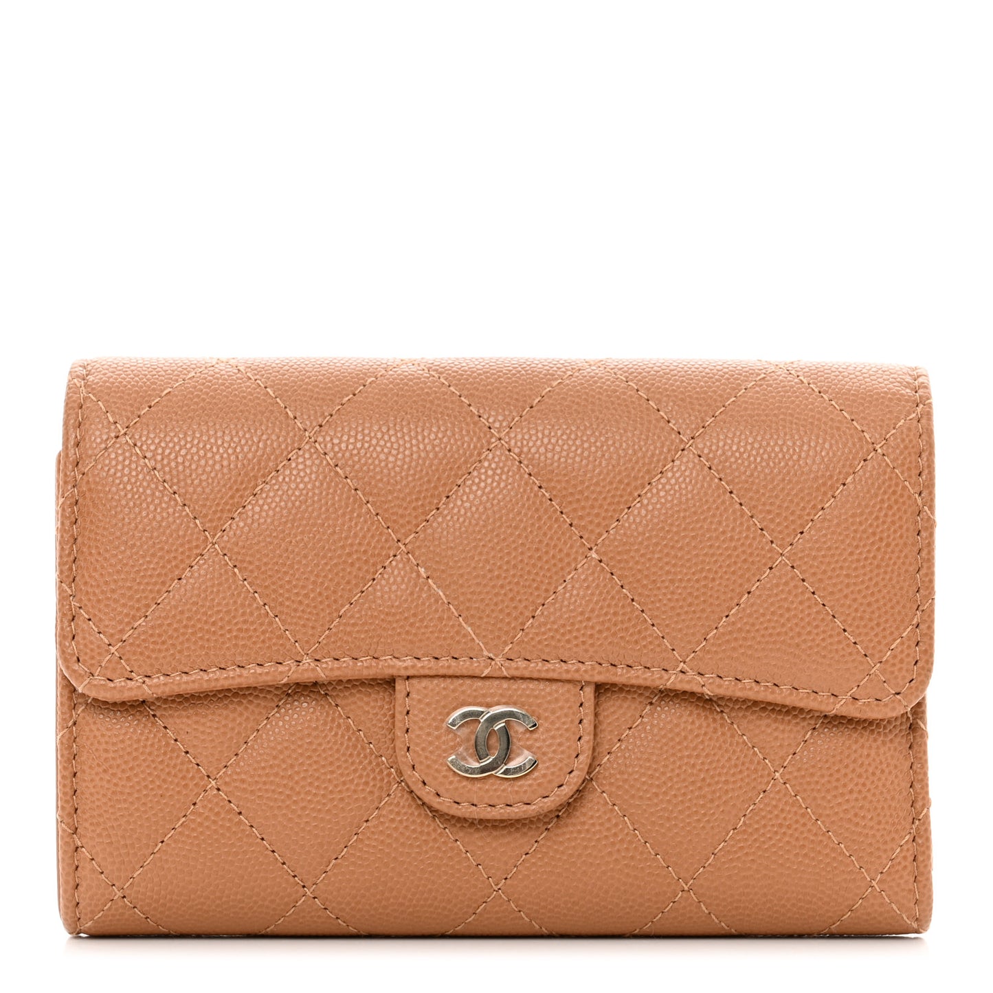 Caviar Quilted Medium Flap Wallet Dark Beige