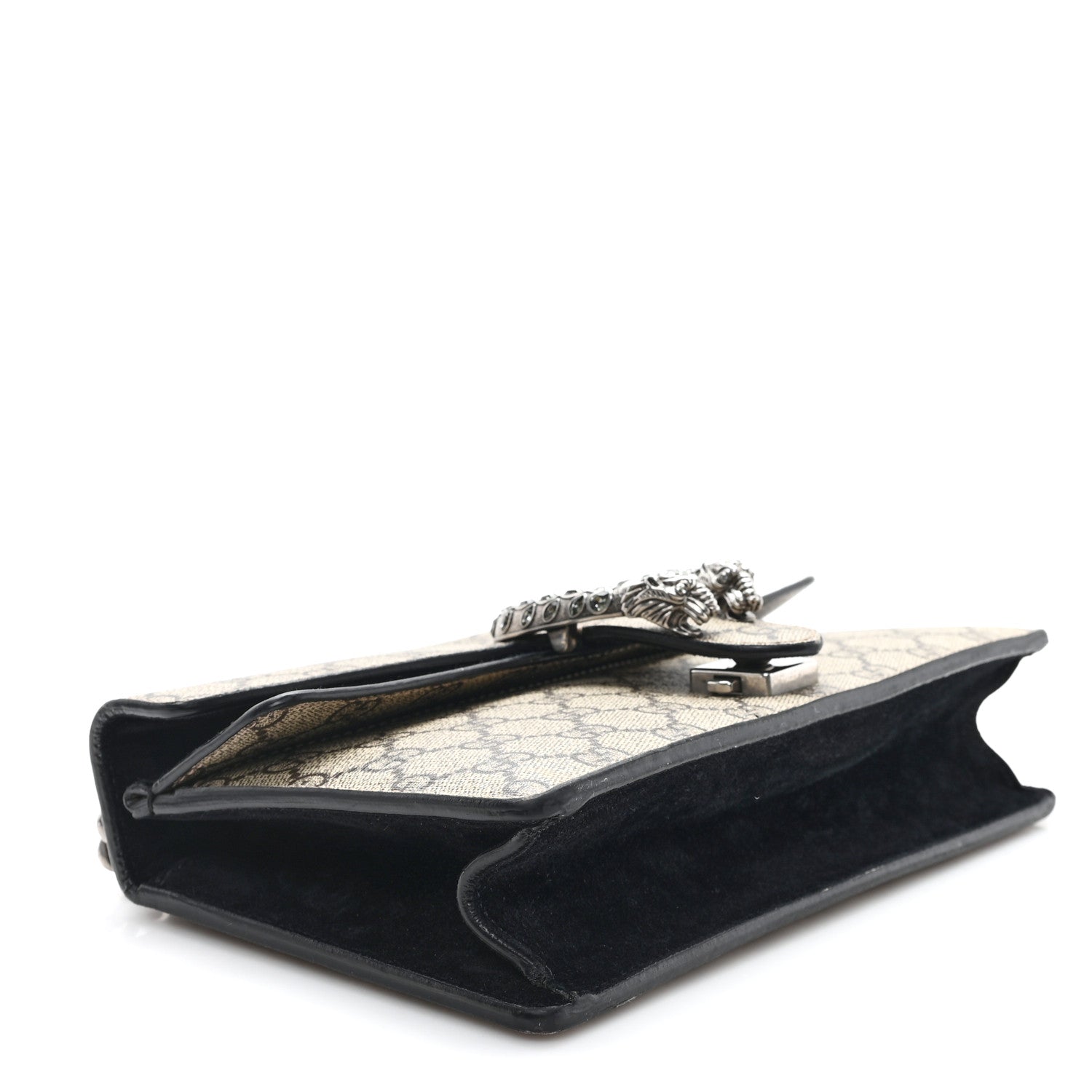 Gucci GG Supreme Monogram Suede Crystal Small Dionysus Shoulder Bag Beige Ebony Black 4 of 12
