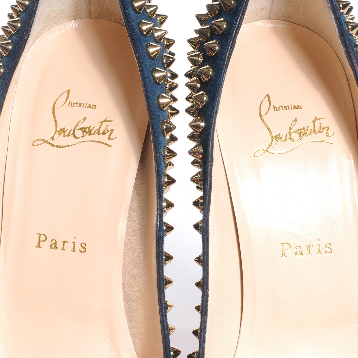 Christian Louboutin Veau Velours Calf Hair Leopard Lady Peep Spikes VIP 150 Pumps 38.5 Blue Khol Bronze 10 of 10