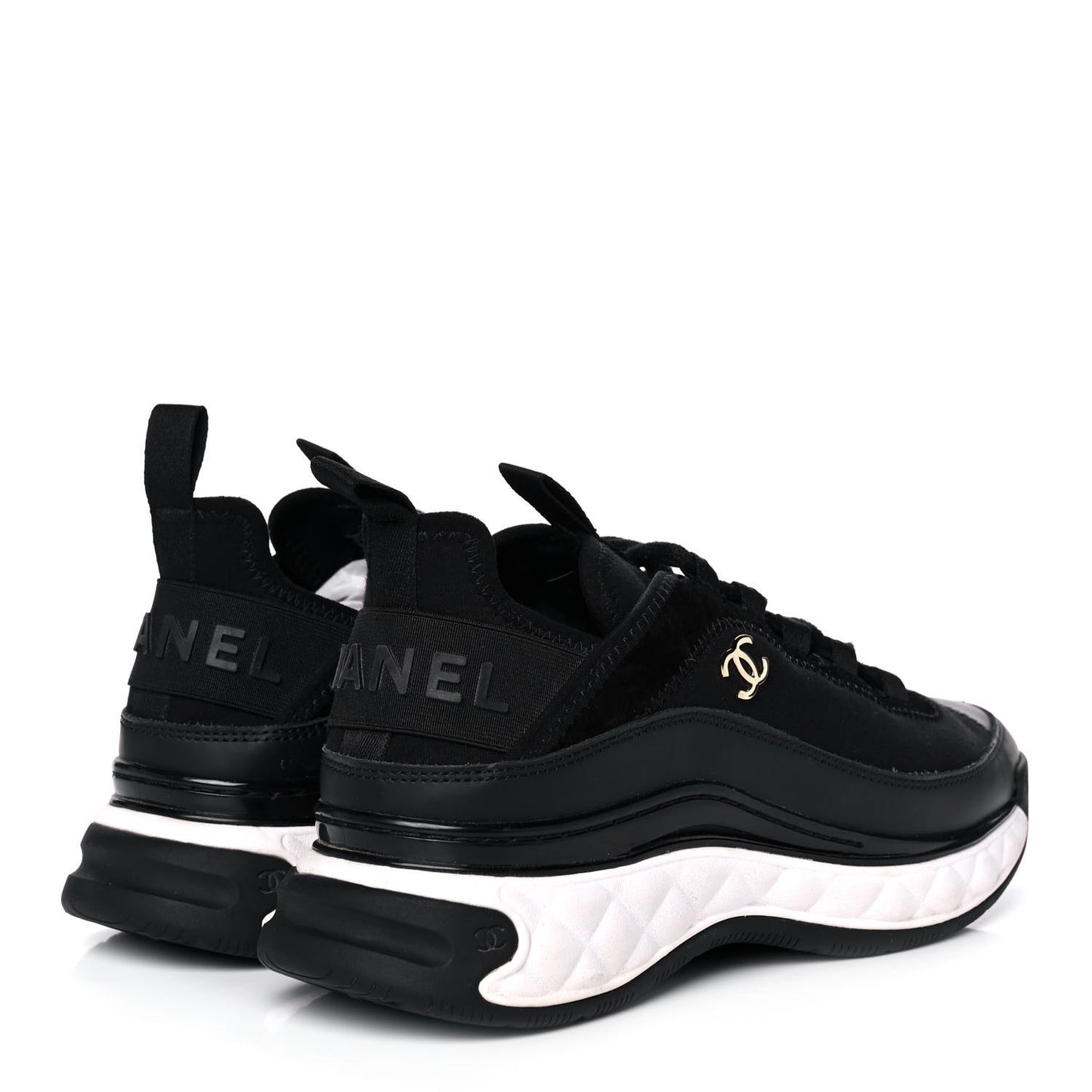 Velvet Calfskin Mixed Fibers CC Sneakers 36.5 Black