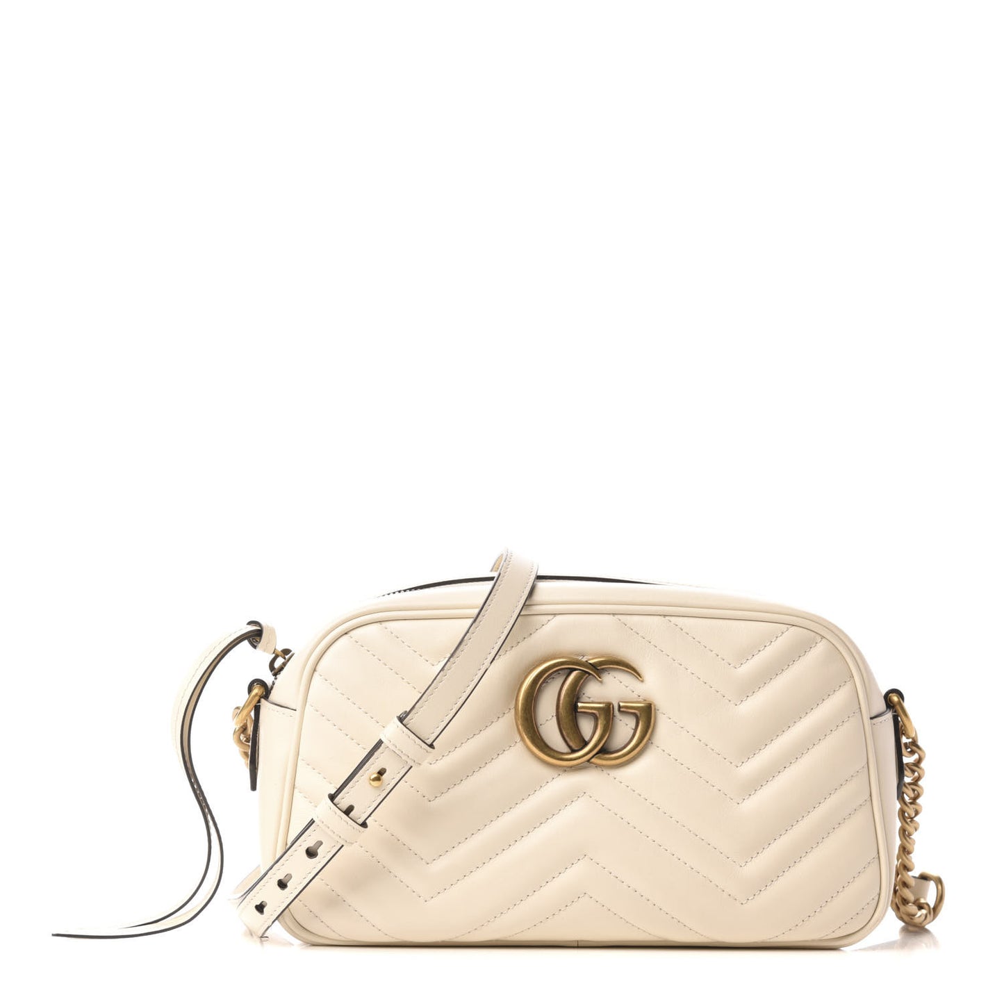 Calfskin Matelasse Small GG Marmont Chain Shoulder Bag White