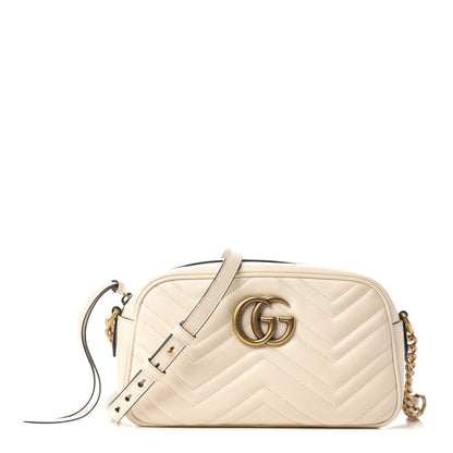 Gucci Calfskin Matelasse Small GG Marmont Chain Shoulder Bag White 1 of 9