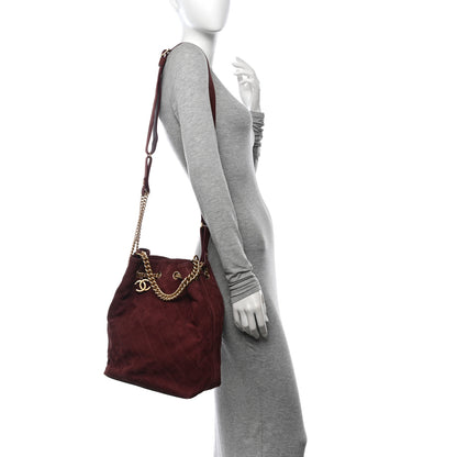 Chanel Suede Calfskin Small On My Shoulder Drawstring Bag Burgundy 2 of 10