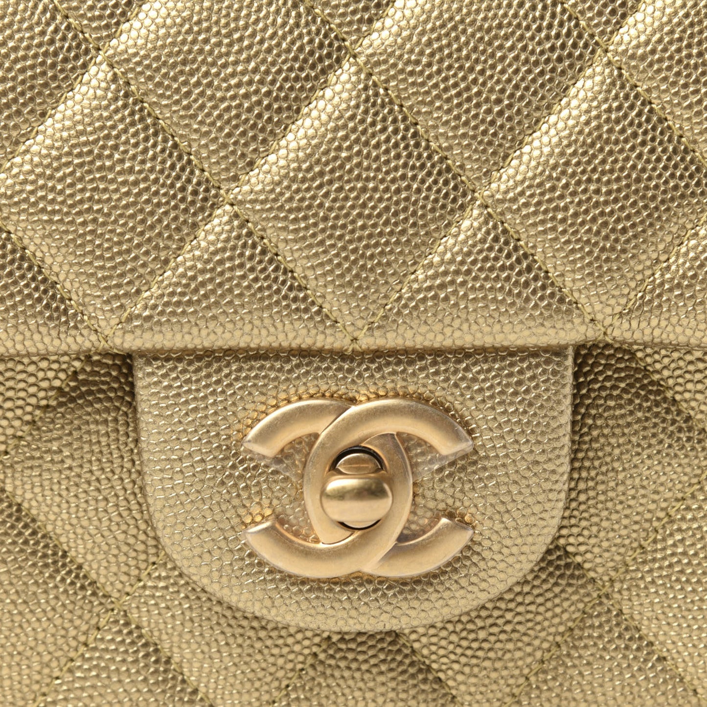 Metallic Caviar Quilted Mini Top Handle Rectangular Flap Gold