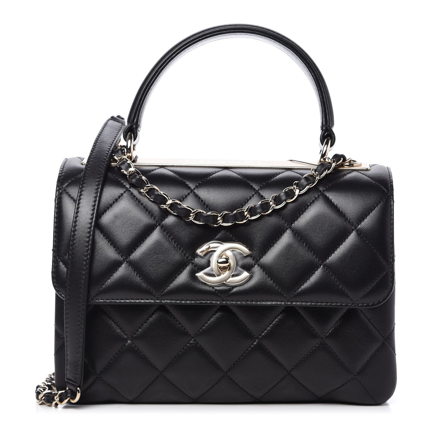 Lambskin Quilted Small Trendy CC Dual Handle Flap Bag Black