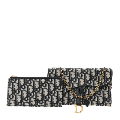 Christian Dior Oblique Saddle Chain Long Wallet Blue 1 of 10