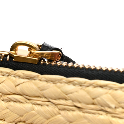 Valentino Garavani Raffia Calfskin Vlogo Zip Pouch Naturale Black 7 of 8