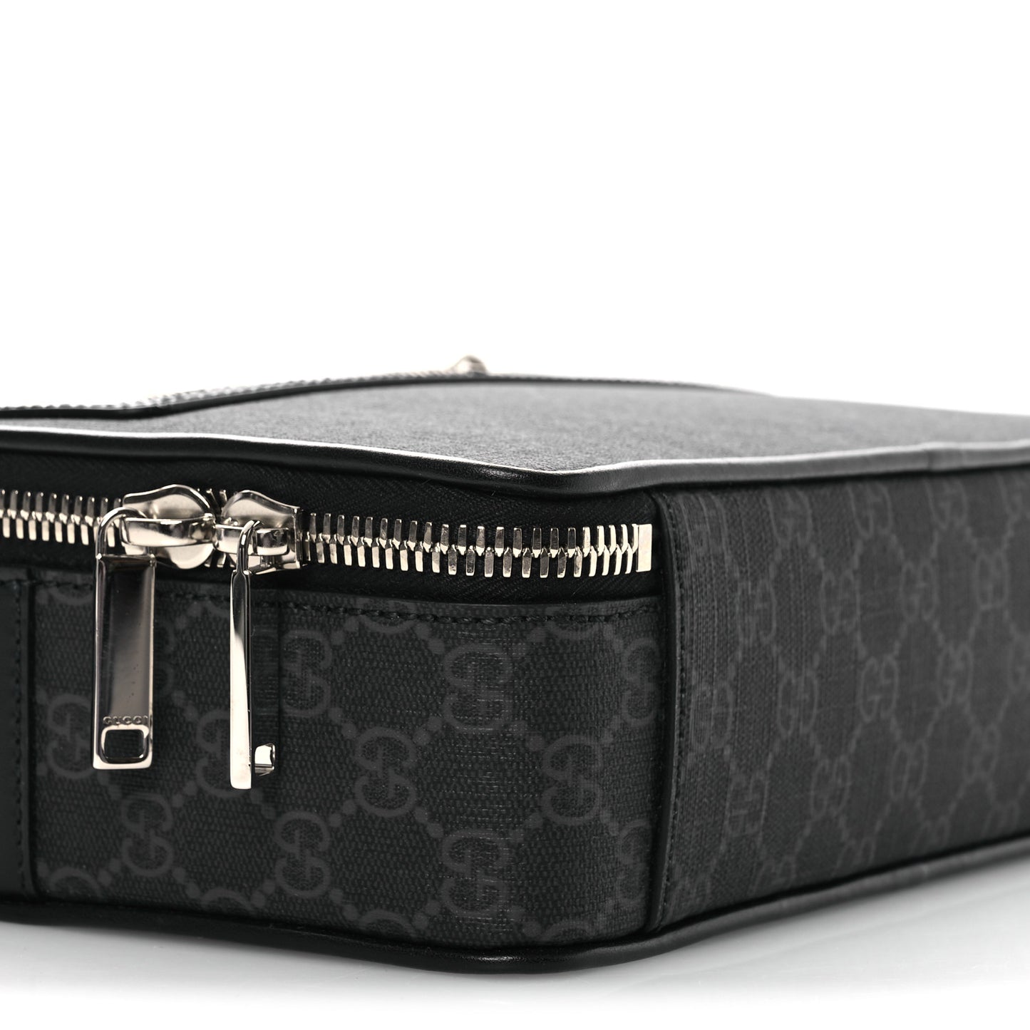 GG Supreme Monogram Calfskin Web Medium Crossbody Bag Black Grey