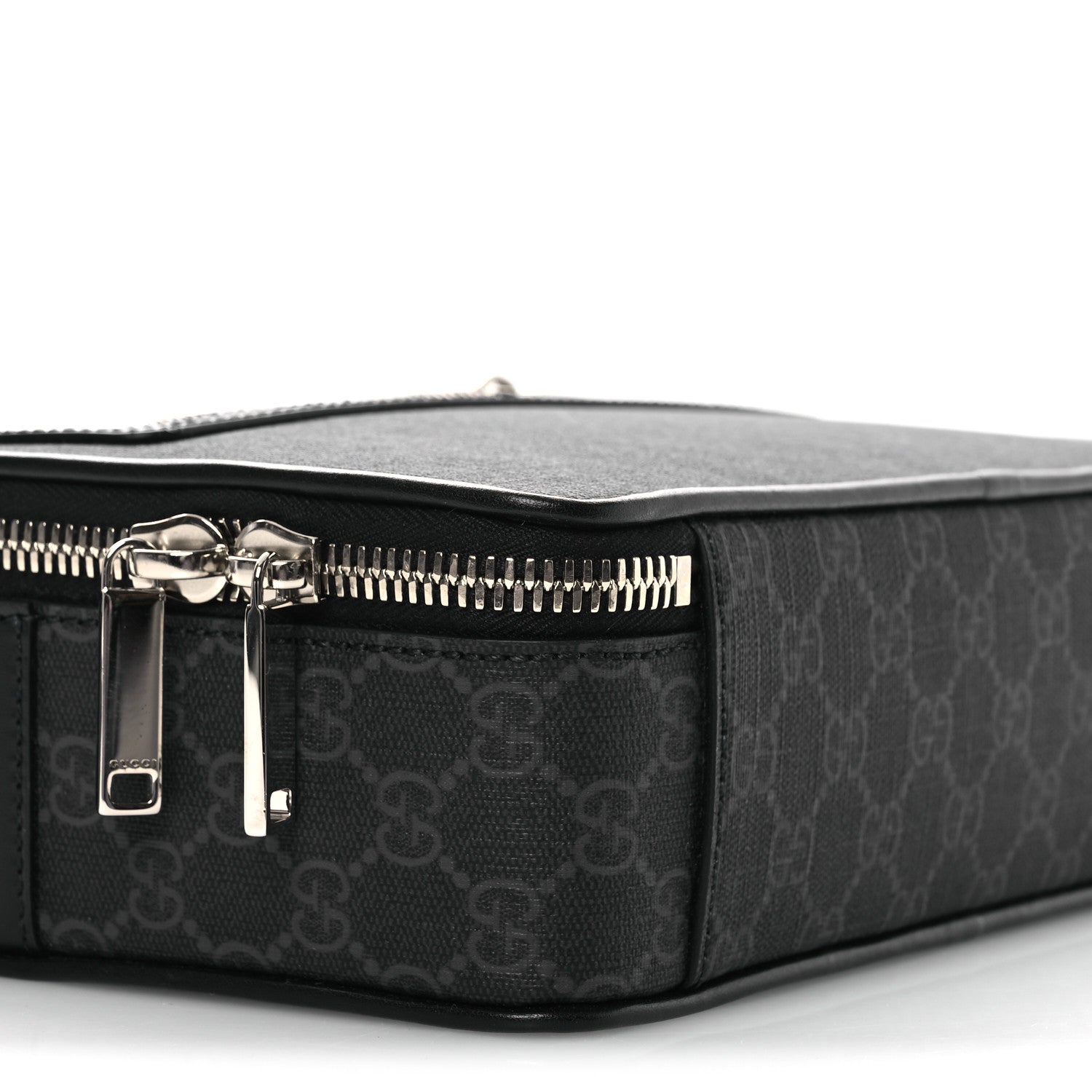 Gucci GG Supreme Monogram Calfskin Web Medium Crossbody Bag Black Grey 9 of 10