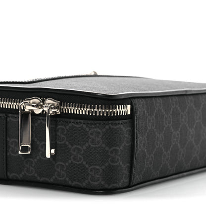Gucci GG Supreme Monogram Calfskin Web Medium Crossbody Bag Black Grey 9 of 10