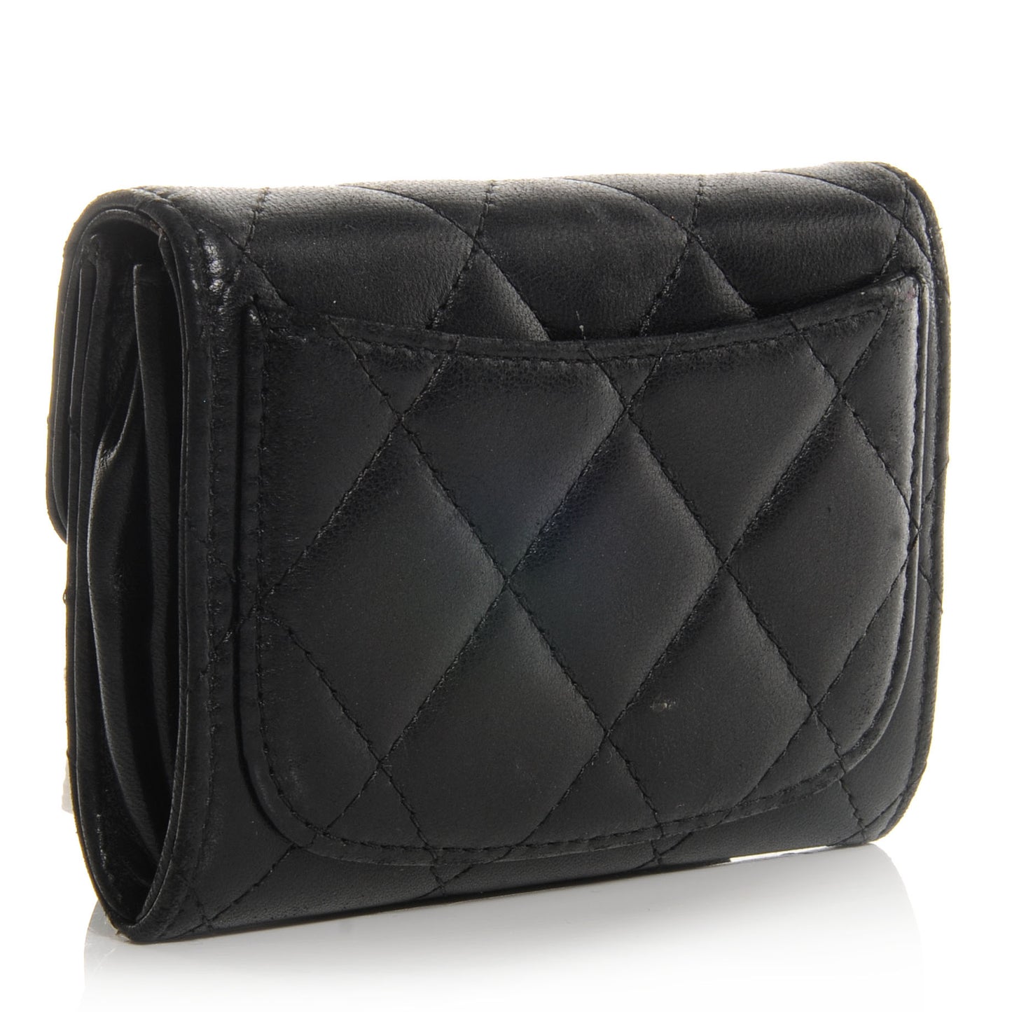 Lambskin Quilted Small Compact Wallet Black