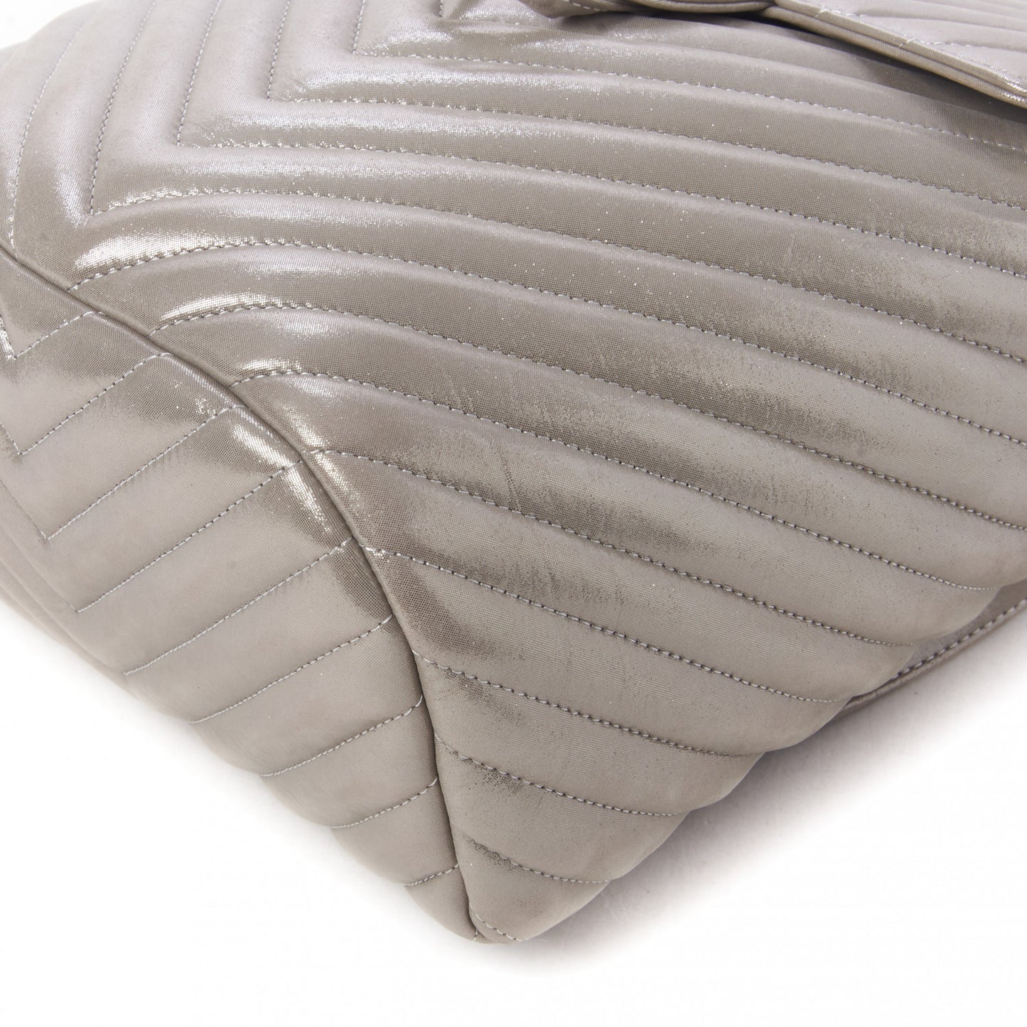 Metallic Calfskin Chevron Quilted Small Urban Spirit Backpack Silver