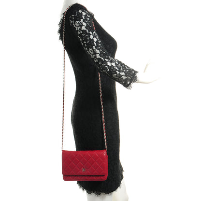 Chanel Lambskin Quilted Wallet On Chain WOC Red 2 of 9