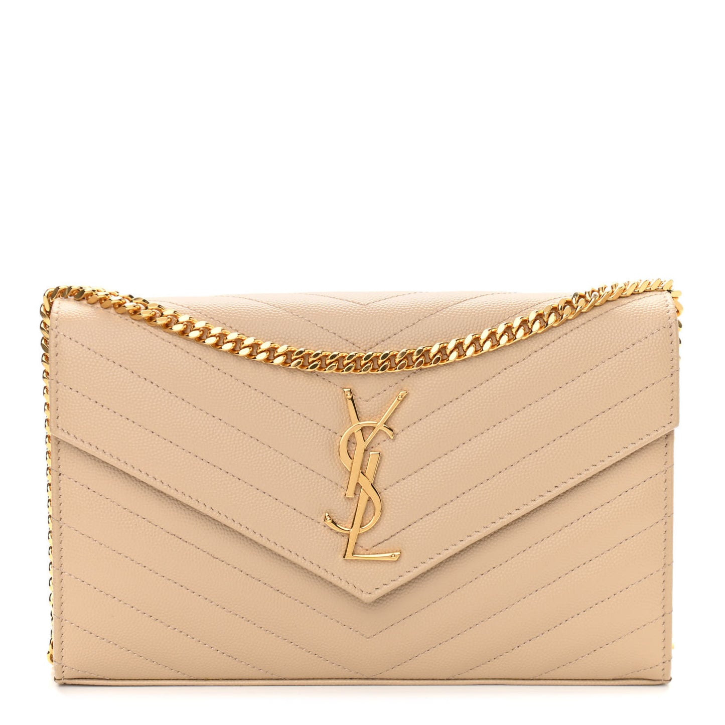 Grain De Poudre Matelasse Chevron Monogram Chain Wallet Nude Powder