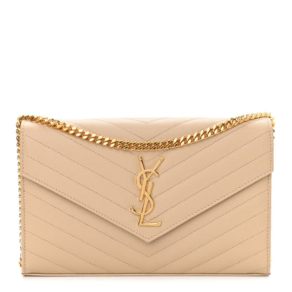 Saint Laurent Grain De Poudre Matelasse Chevron Monogram Chain Wallet Nude Powder 1 of 10