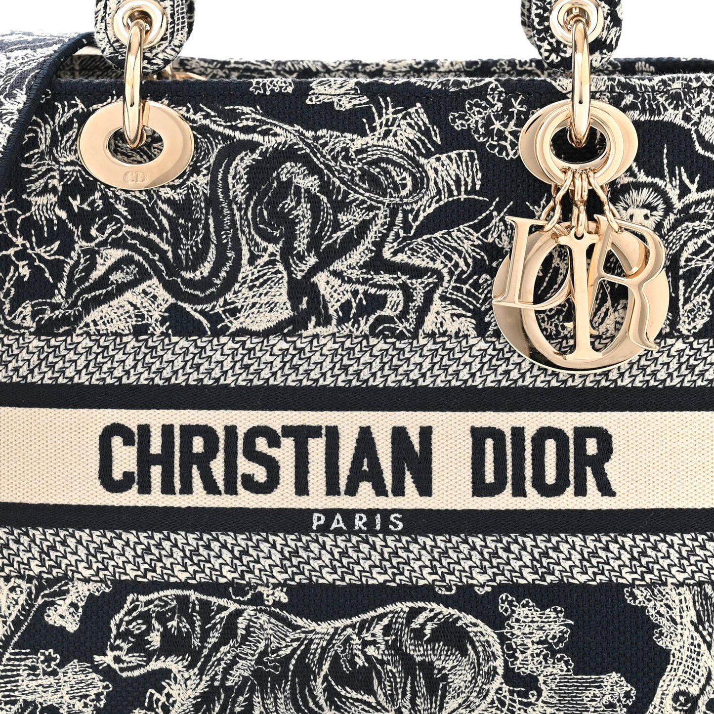 Canvas Toile De Jouy Reverse Embroidered Medium Lady D-Lite Navy