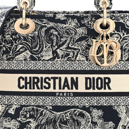 Christian Dior Canvas Toile De Jouy Reverse Embroidered Medium Lady D-Lite Navy 8 of 11