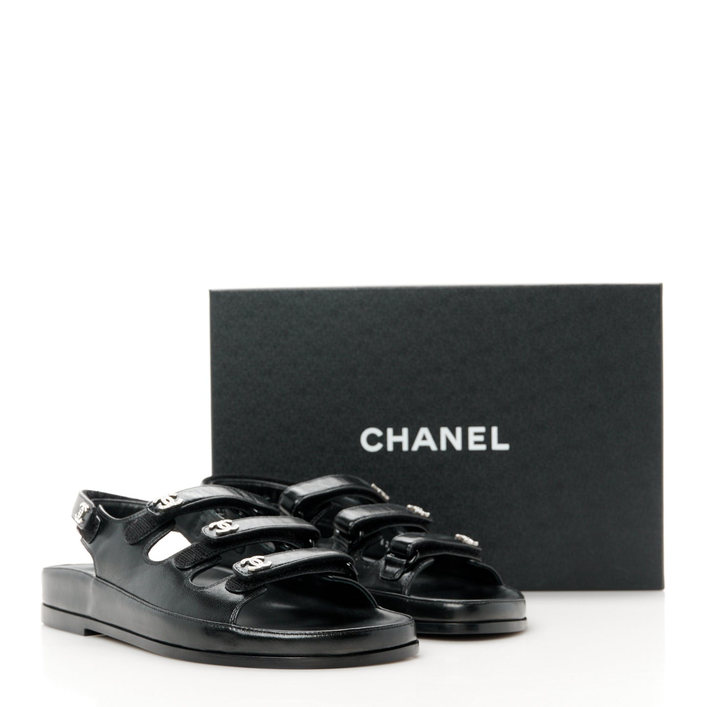 Lambskin Crystal CC Velcro Dad Sandals 38 Black
