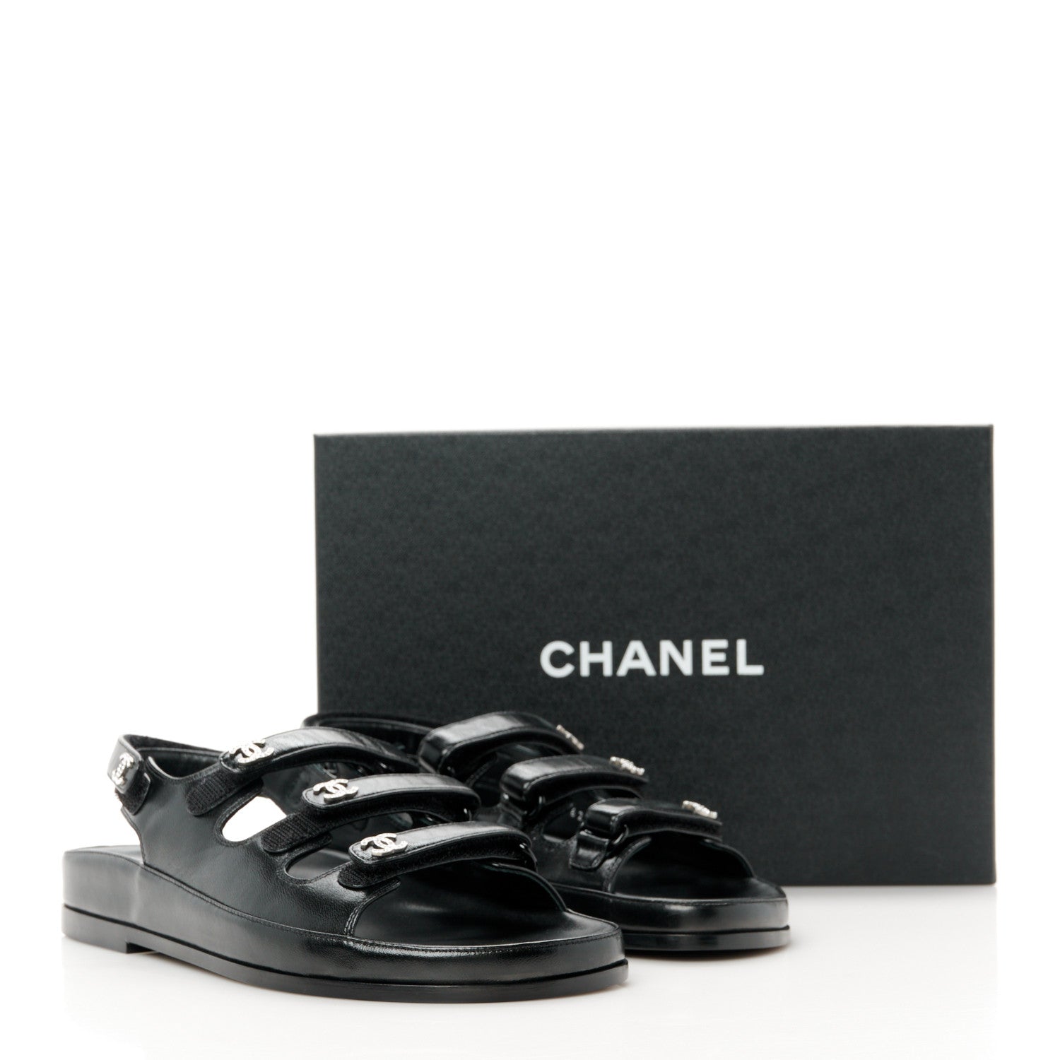 Chanel Lambskin Crystal CC Velcro Dad Sandals 38 Black 10 of 10