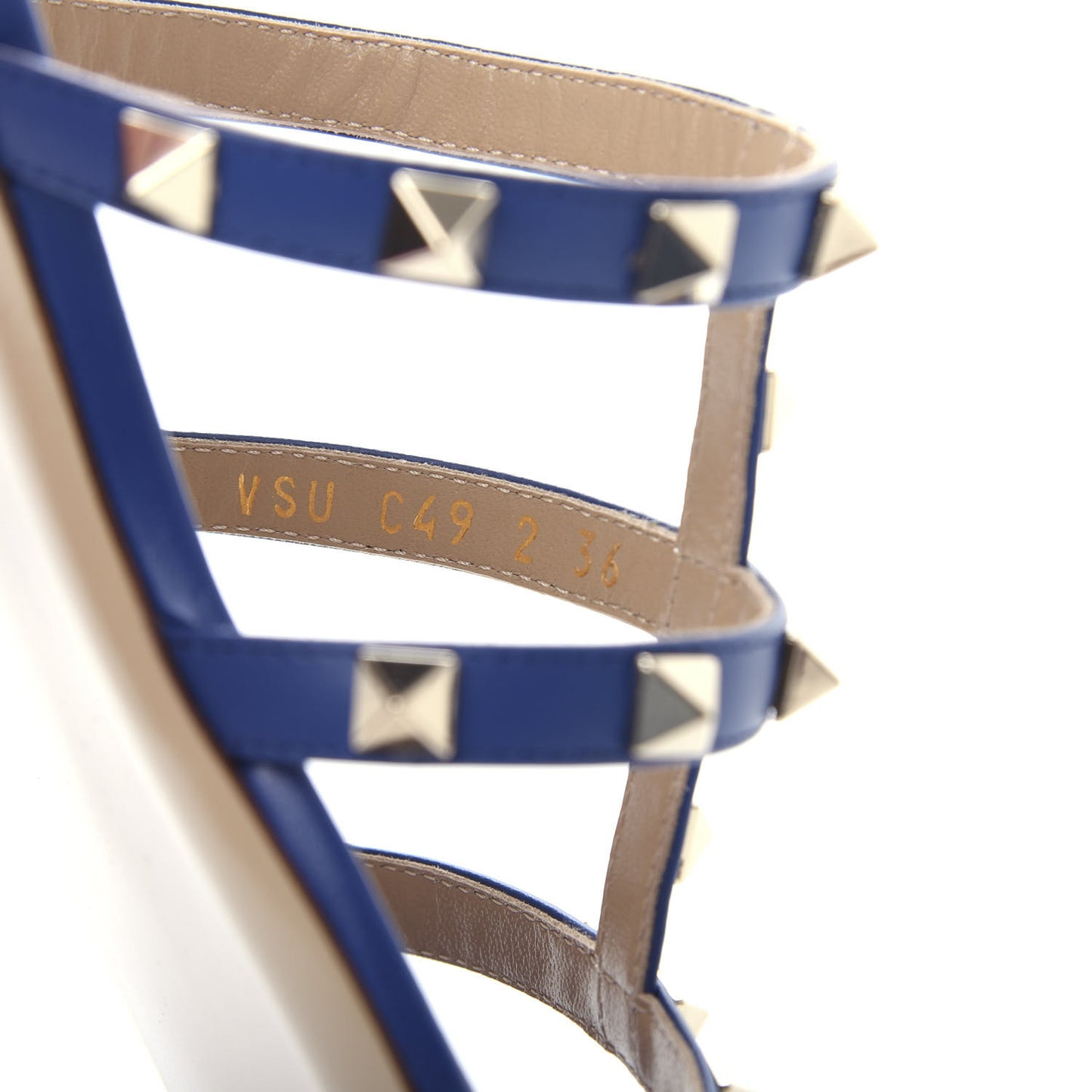 Calfskin Rockstud Caged Flat Slide Sandals 36 Blu Delft