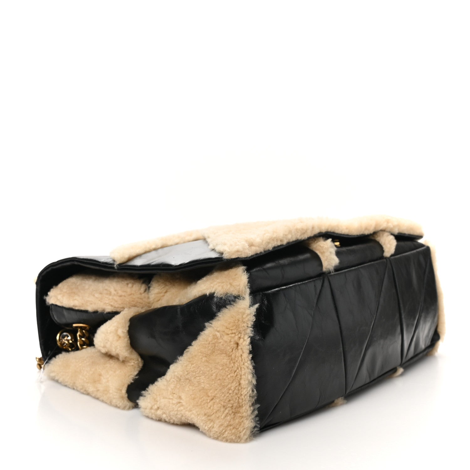 Saint Laurent Calfskin Shearling Patchwork Monogram Giant Jamie Black Beige 4 of 9