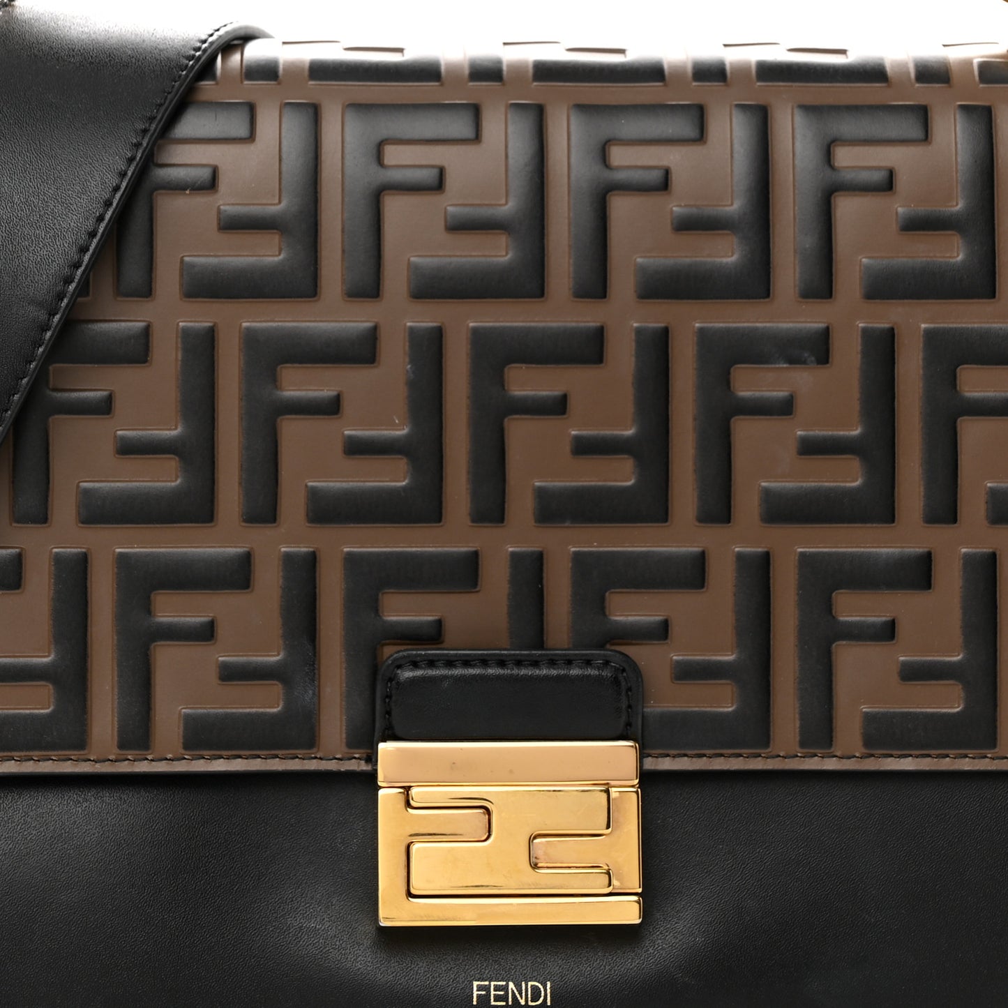 Vitello Liberty Bi-Color FF 1974 Embossed Chain Strap Kan U Shoulder Bag Black Maya