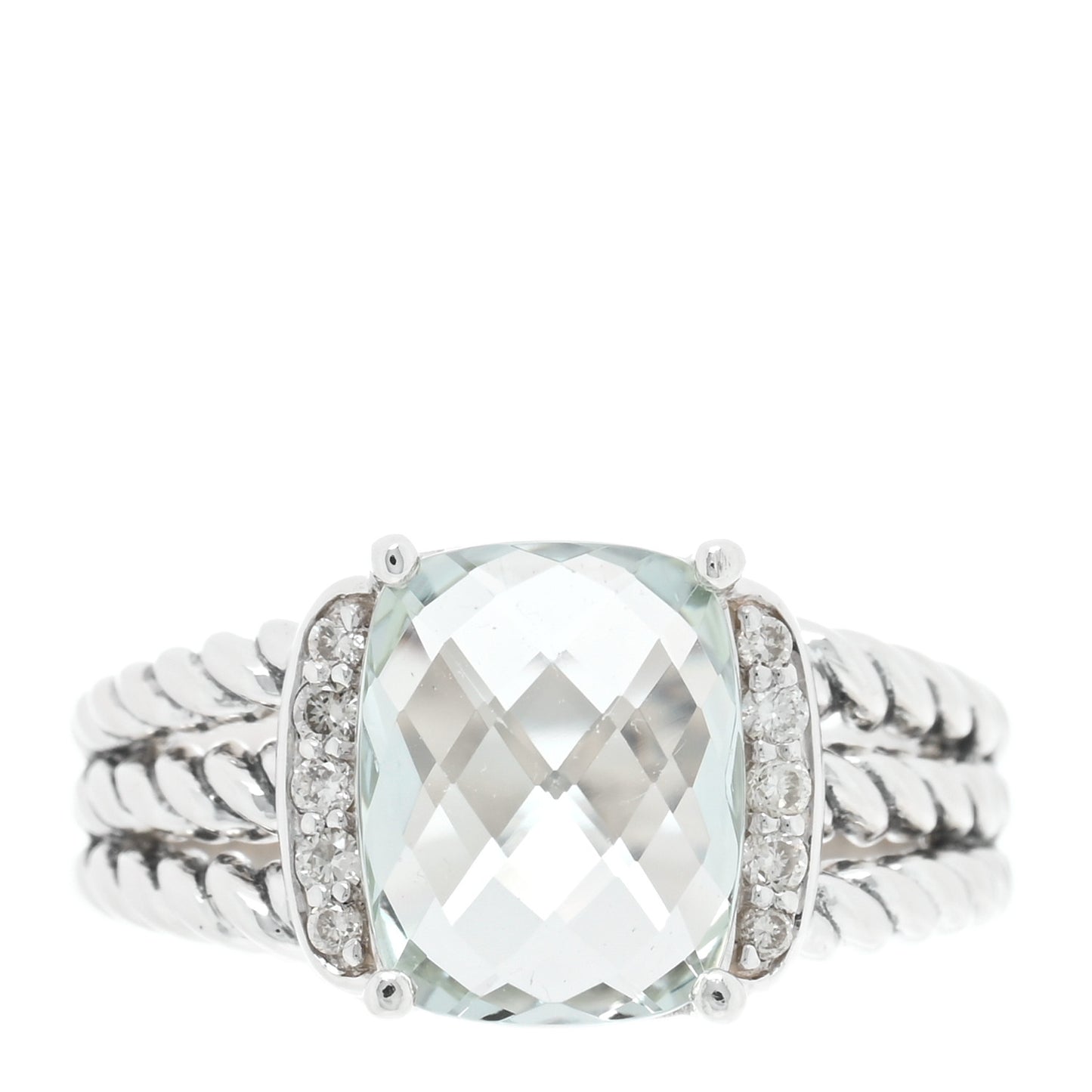 Sterling Silver Diamond Prasiolite 10mm Petite Wheaton Ring 51 5.75