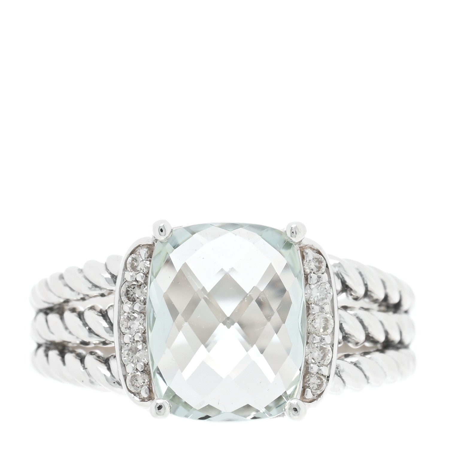 David Yurman Sterling Silver Diamond Prasiolite 10mm Petite Wheaton Ring 51 5.75 1 of 4