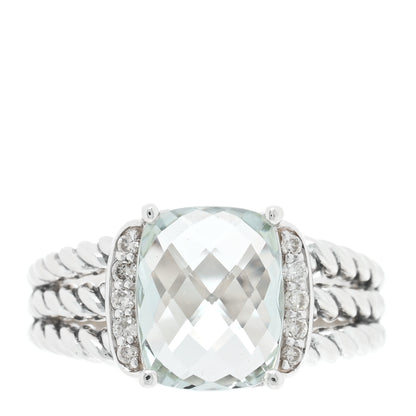David Yurman Sterling Silver Diamond Prasiolite 10mm Petite Wheaton Ring 51 5.75 1 of 4