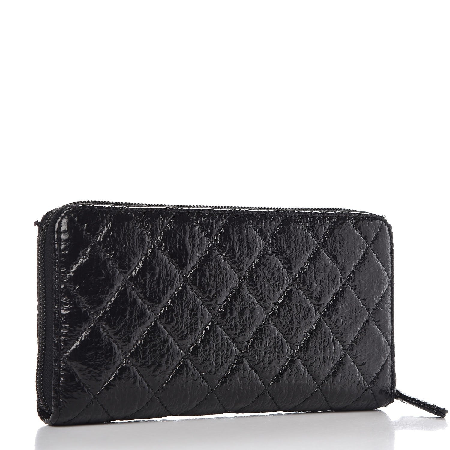 Chanel Crackled Patent Calfskin Large Gusset Zip Around Wallet Black 3 of 11