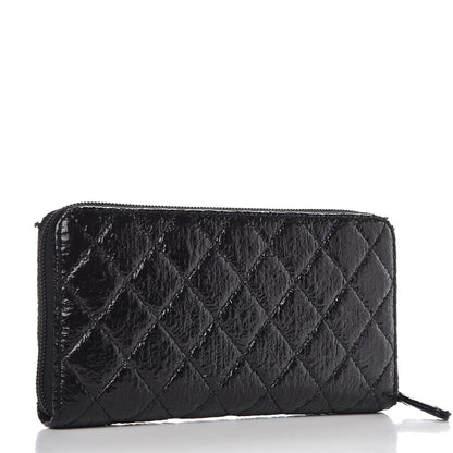 Chanel Crackled Patent Calfskin Large Gusset Zip Around Wallet Black 3 of 11