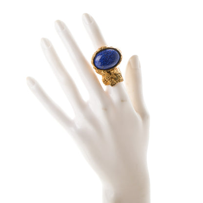 Saint Laurent Glass Cabochon Arty Ovale Ring 5 Gold Lapis 2 of 3