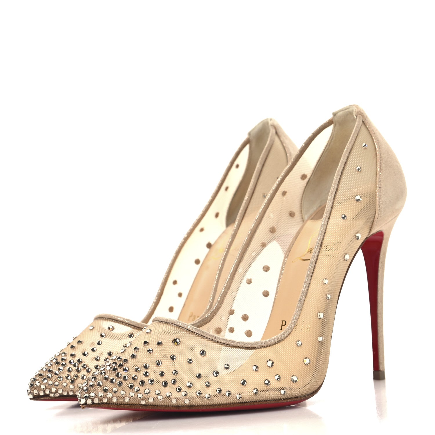Christian Louboutin Suede Silk Crystal Strass Follies 100 Pumps 36 Light Silk 4 of 8