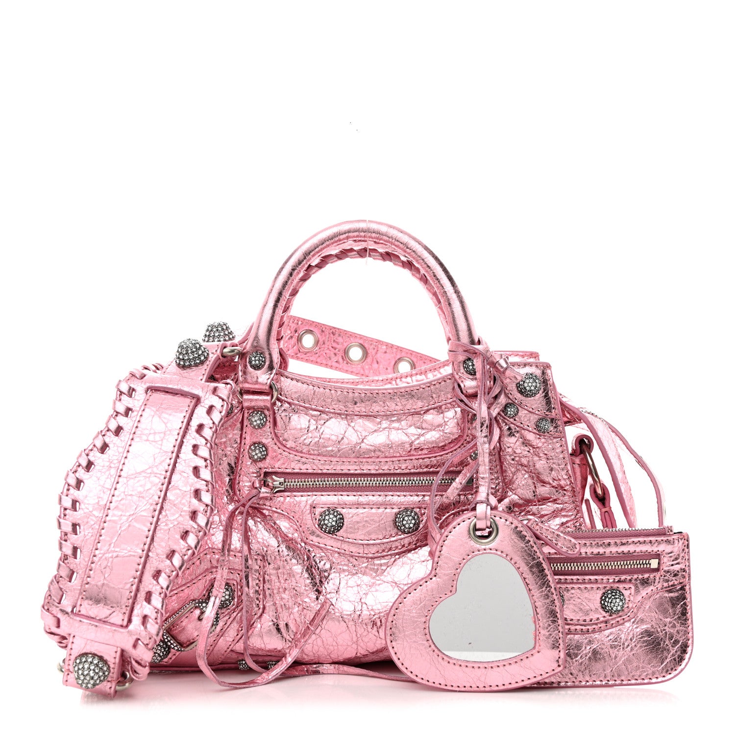 Balenciaga Metallic Agneau Arena Crystal Neo Cagole Handbag XS Met Pink 1 of 10