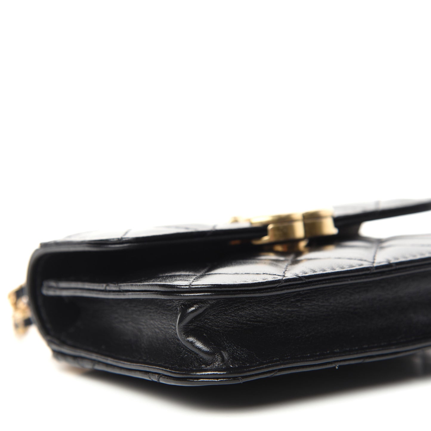 Calfskin Quilted Perfect Fit Coin Purse With Chain Black