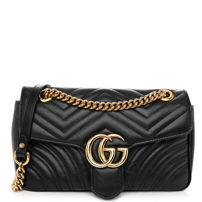 Gucci Calfskin Matelasse Small GG Marmont Shoulder Bag Black 1 of 12