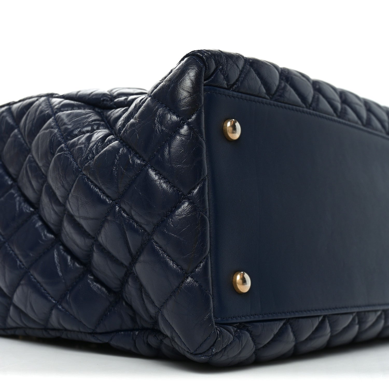 Chanel Aged Calfskin Quilted Medium Coco Handle Shopping Tote Navy