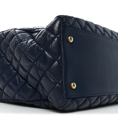 Chanel Aged Calfskin Quilted Medium Coco Handle Shopping Tote Navy 9 of 10